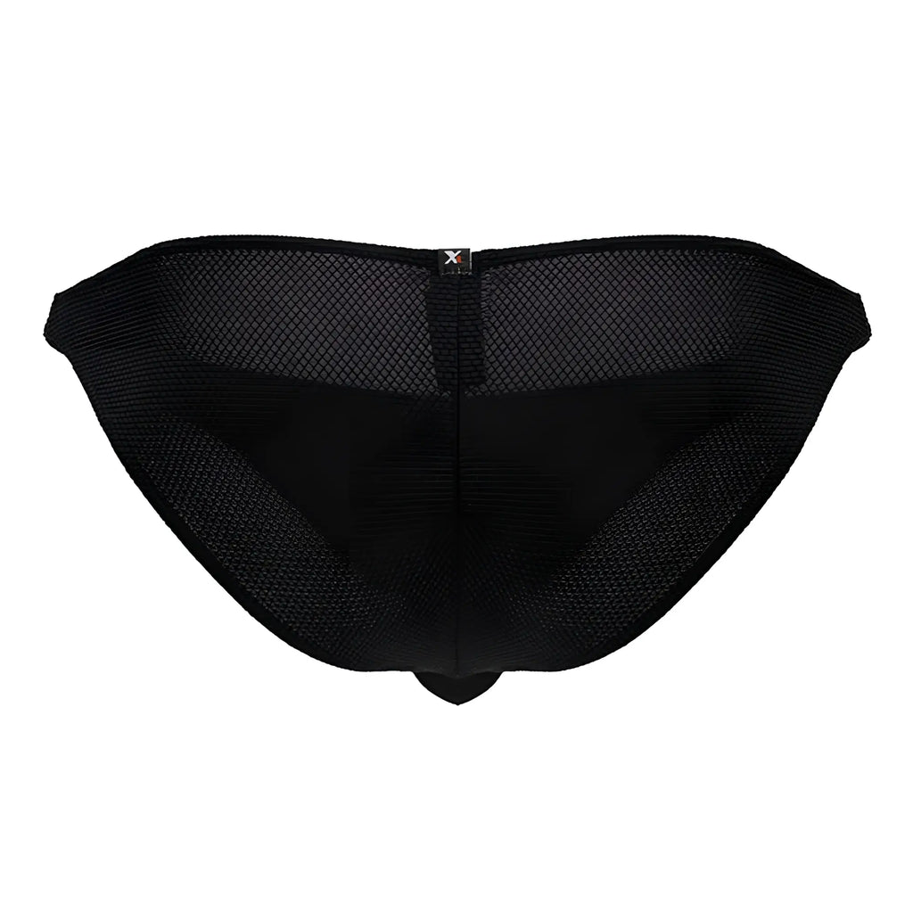 Xtremen 91224 microfiber bikini black mesh briefs with subtle diamond pattern and small branded tag at center back