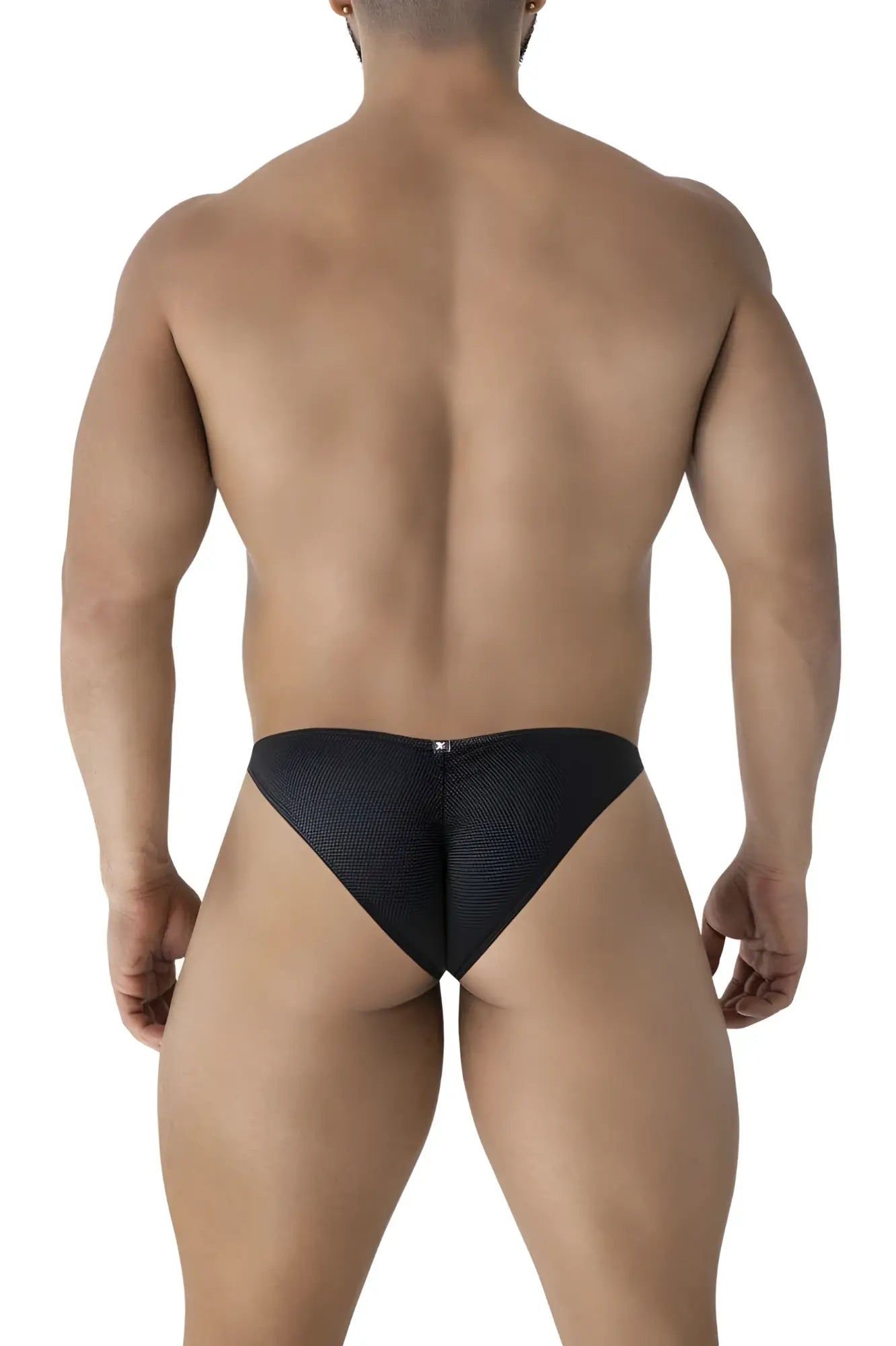 Xtremen 91224 microfiber bikini black briefs with black mesh and subtle textured pattern front view