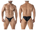 Xtremen 91224 microfiber bikini briefs in black with a subtle pattern and a small front logo on textured fabric