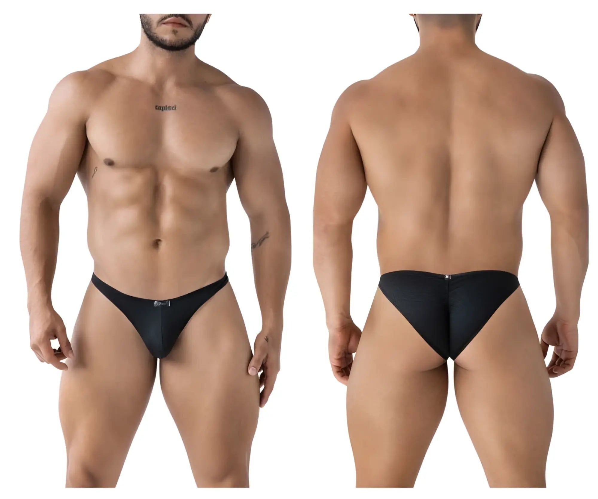 Xtremen 91224 microfiber bikini briefs in black with a subtle pattern and a small front logo on textured fabric