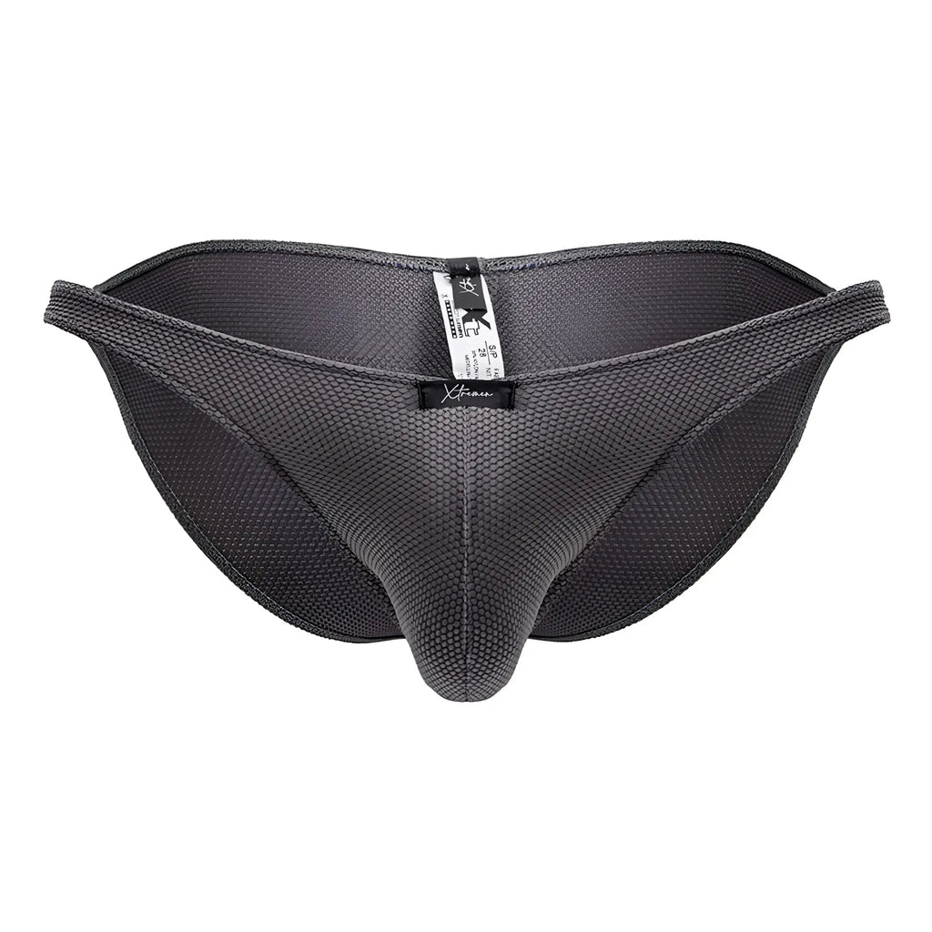 Xtremen 91224 microfiber bikini briefs in gray with dark gray breathable mesh fabric and central seam design