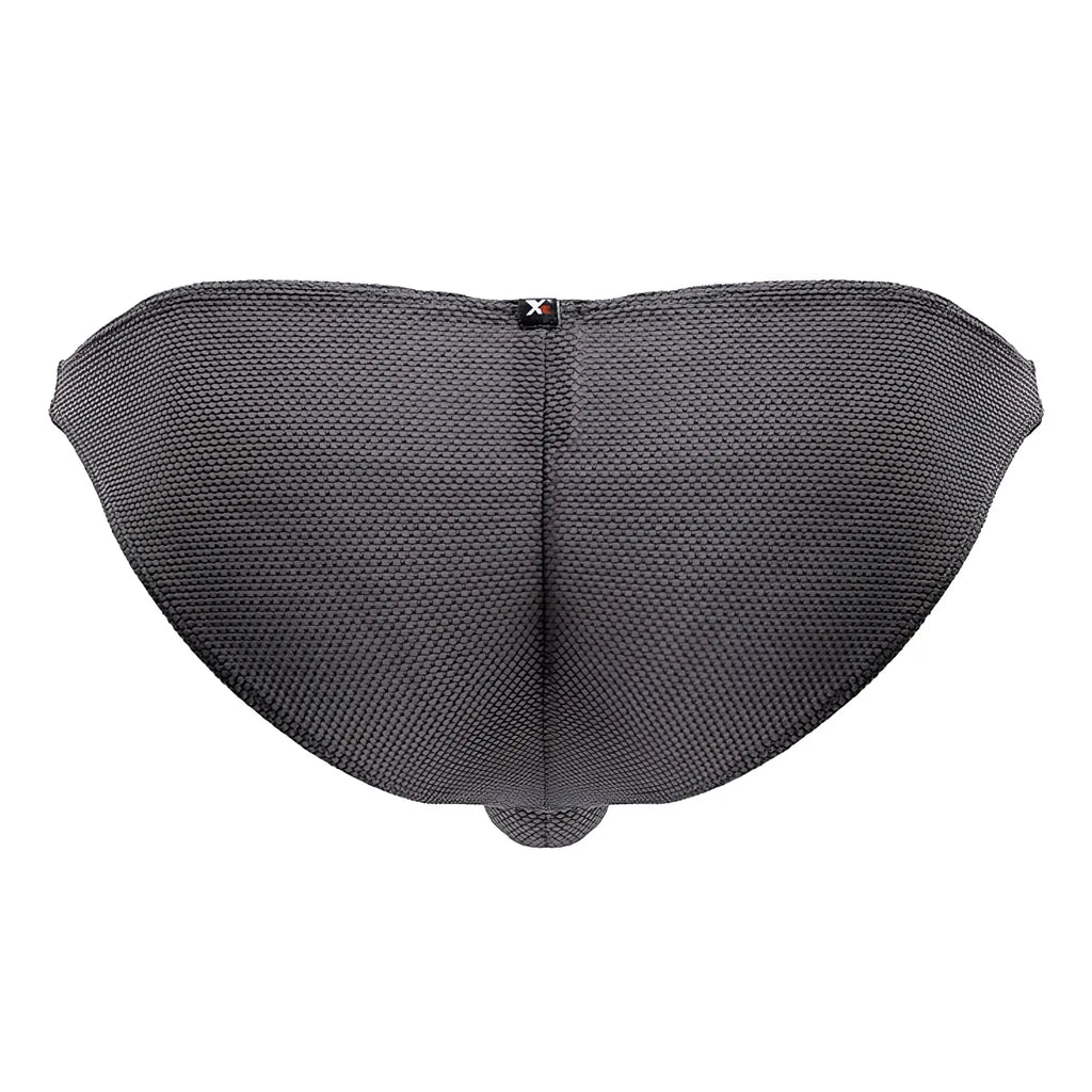 Xtremen 91224 microfiber bikini briefs in gray with dark gray textured mesh and a subtle central seam at the waistband