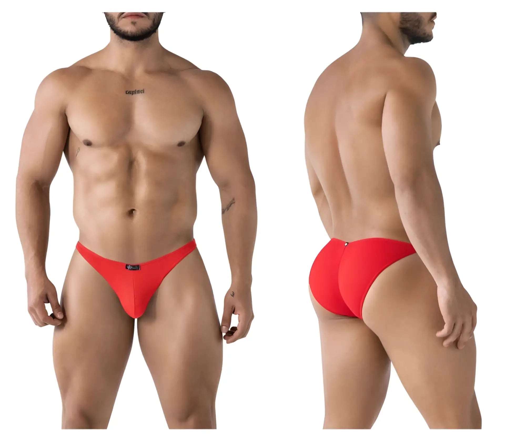 Red textured men’s briefs xtremen 91224 microfiber bikini in red with a sleek form-fitting design