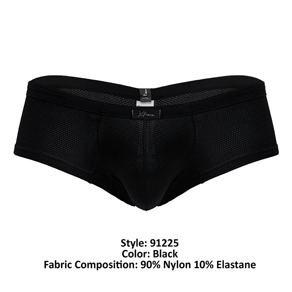 Black xtremen 91225 microfiber trunks made of 90% nylon 10% elastane with mesh briefs and branded waistband tag