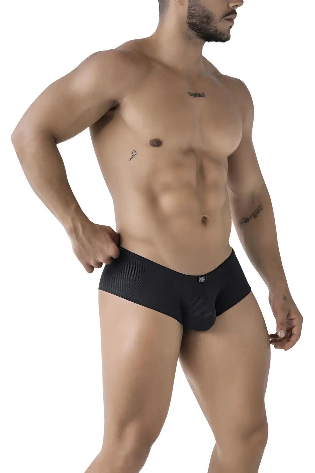 Black textured men’s microfiber briefs xtremen 91225 with subtle pattern and small logo on waistband