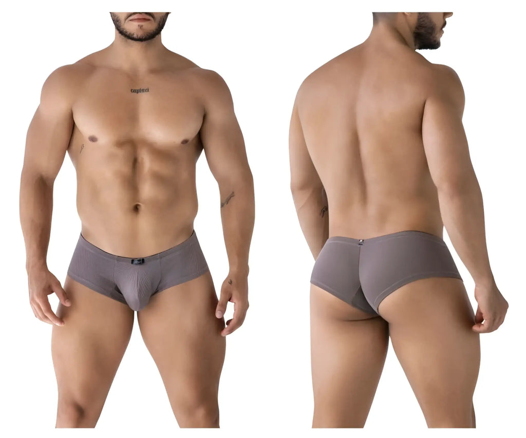 Gray xtremen 91225 microfiber trunks with subtle striped pattern and small black brand tag at the waistband