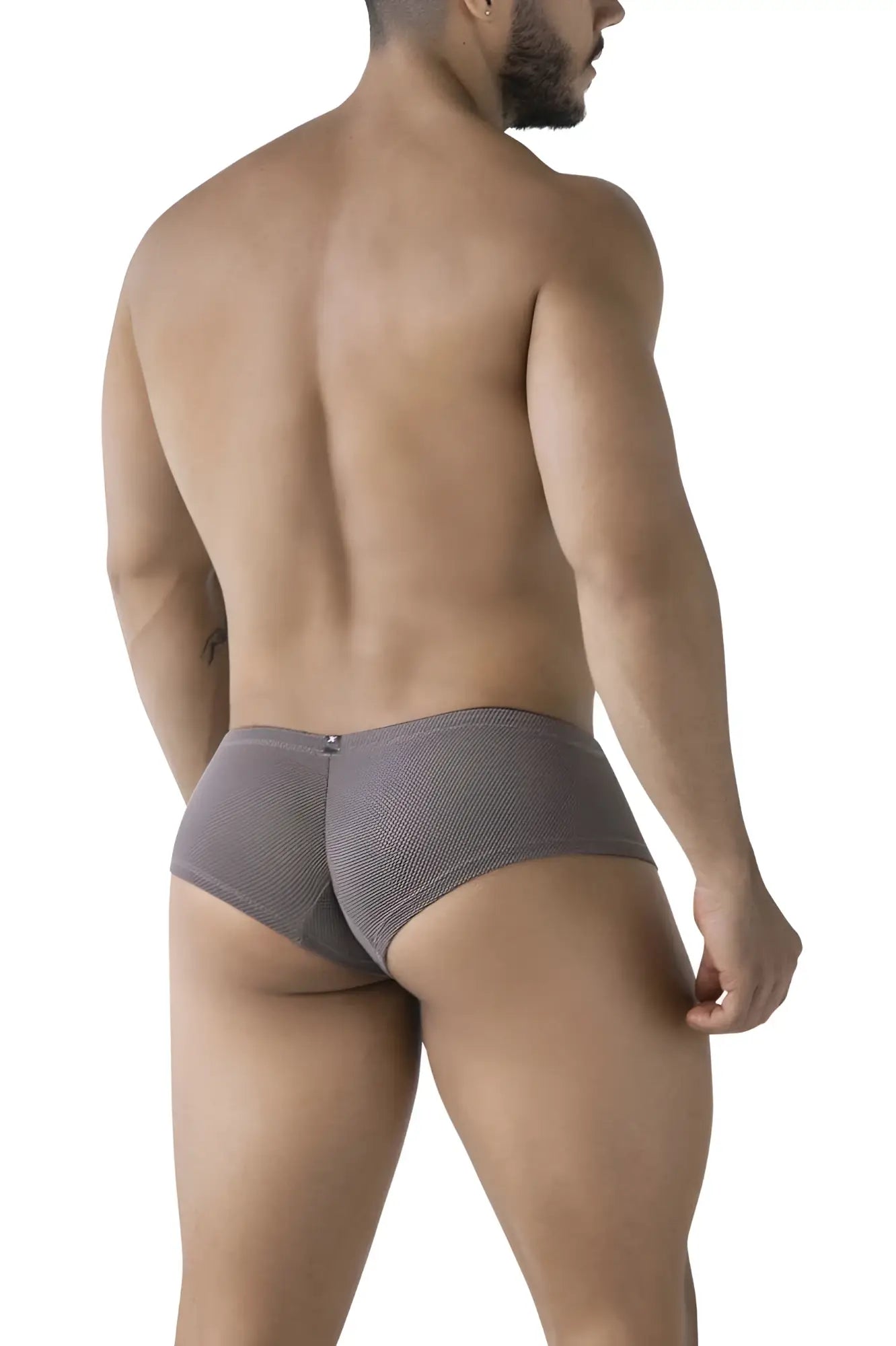 Xtremen 91225 microfiber trunks in gray showing the back side with gray textured briefs, subtle pattern, and small metallic clasp
