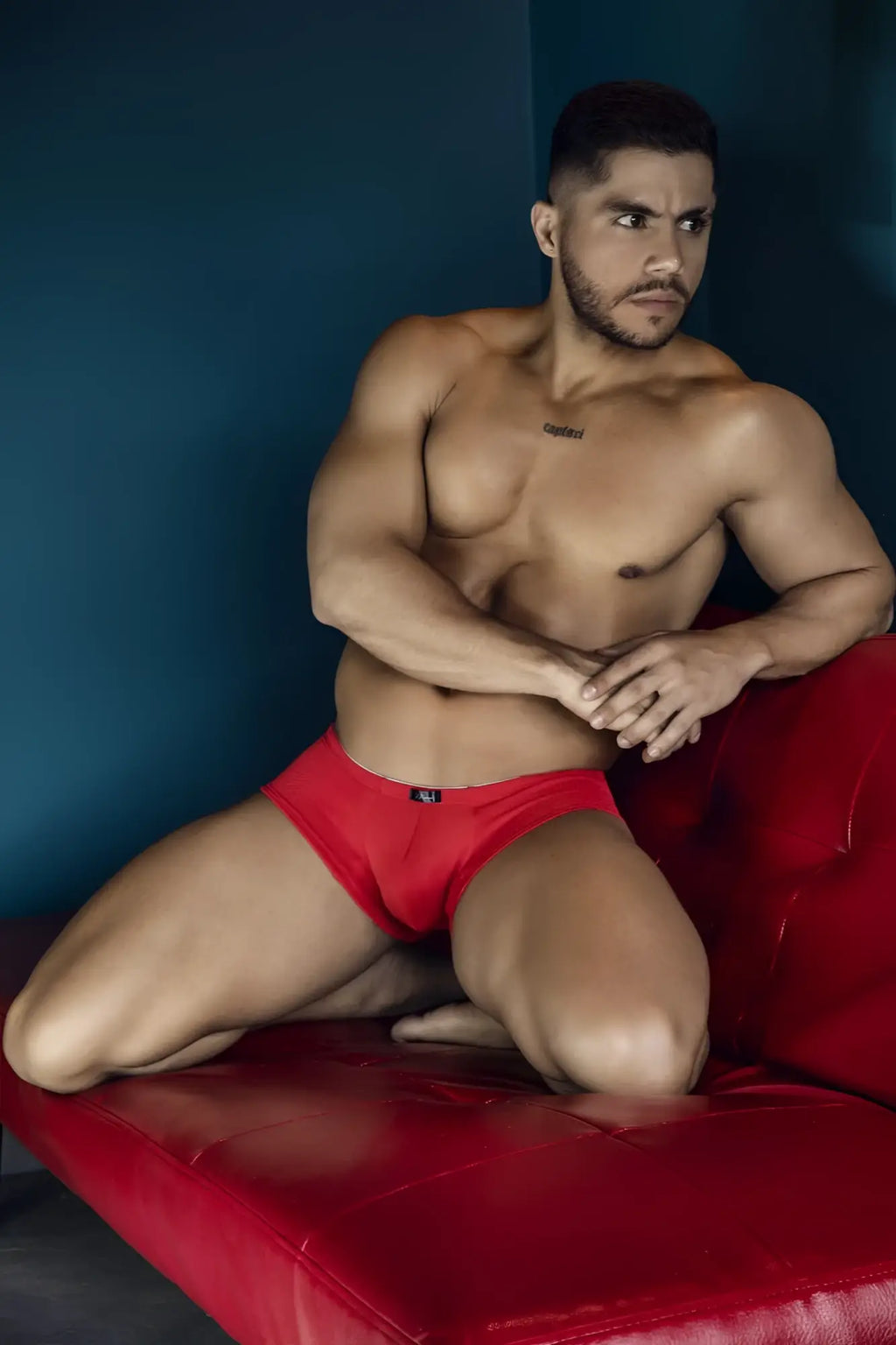 Red xtremen 91225 microfiber trunks with a small black logo on the waistband for comfortable support