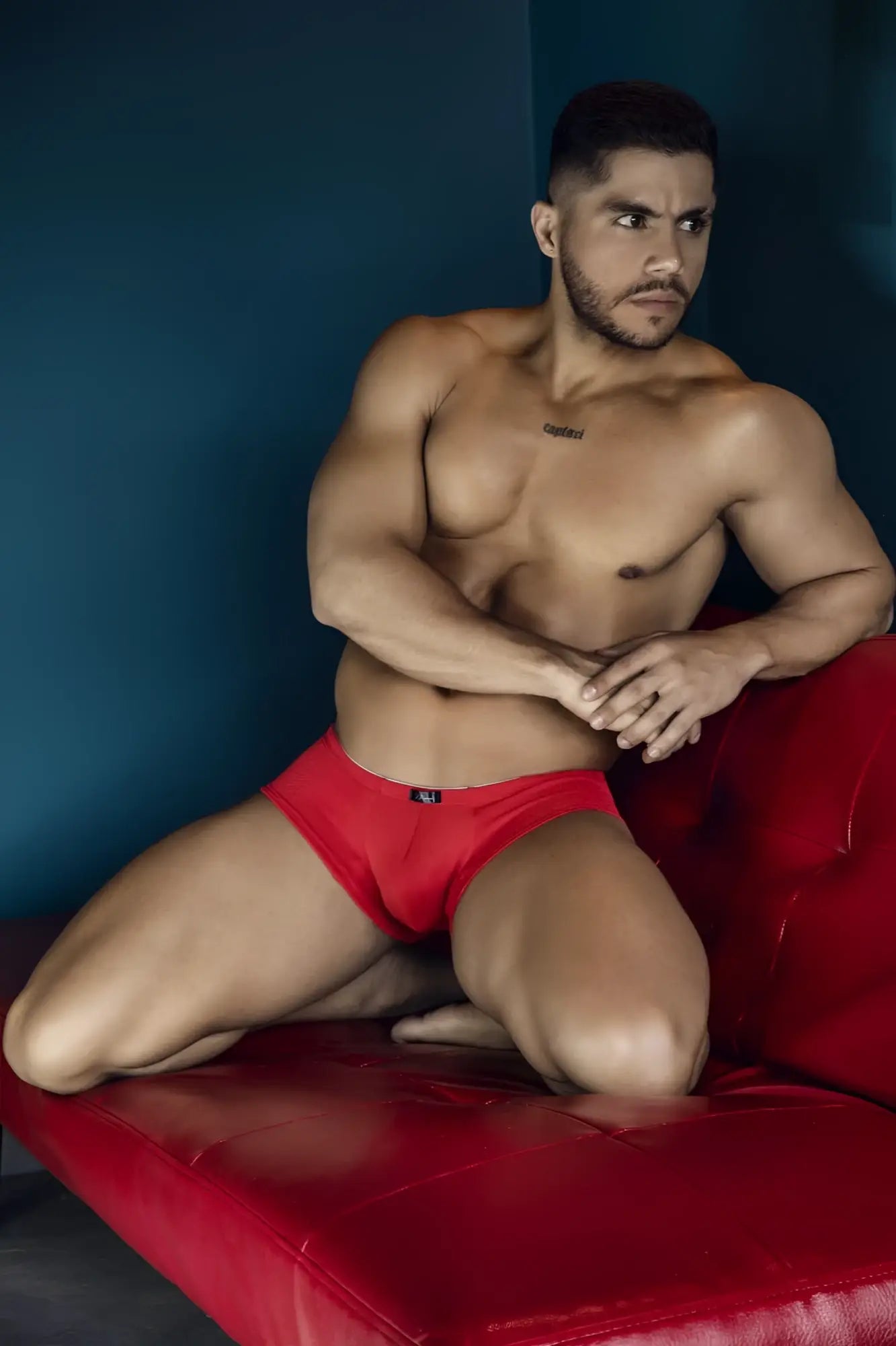 Red xtremen 91225 microfiber trunks with a small black logo on the waistband for comfortable support