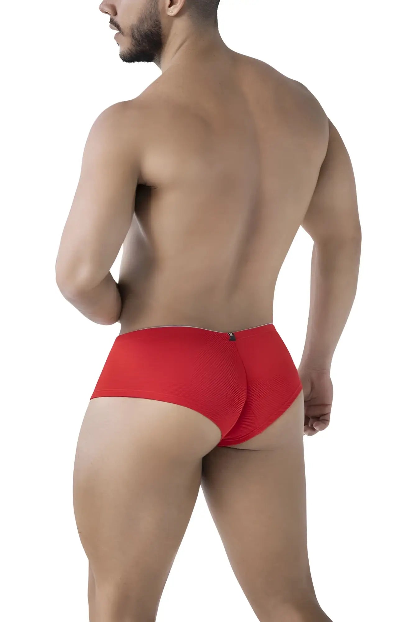 Red xtremen 91225 microfiber trunks showing textured briefs with a small black button at the back side