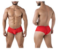 Red textured men’s microfiber briefs with a snug fit and black brand tag on the waistband xtremen 91225 trunks