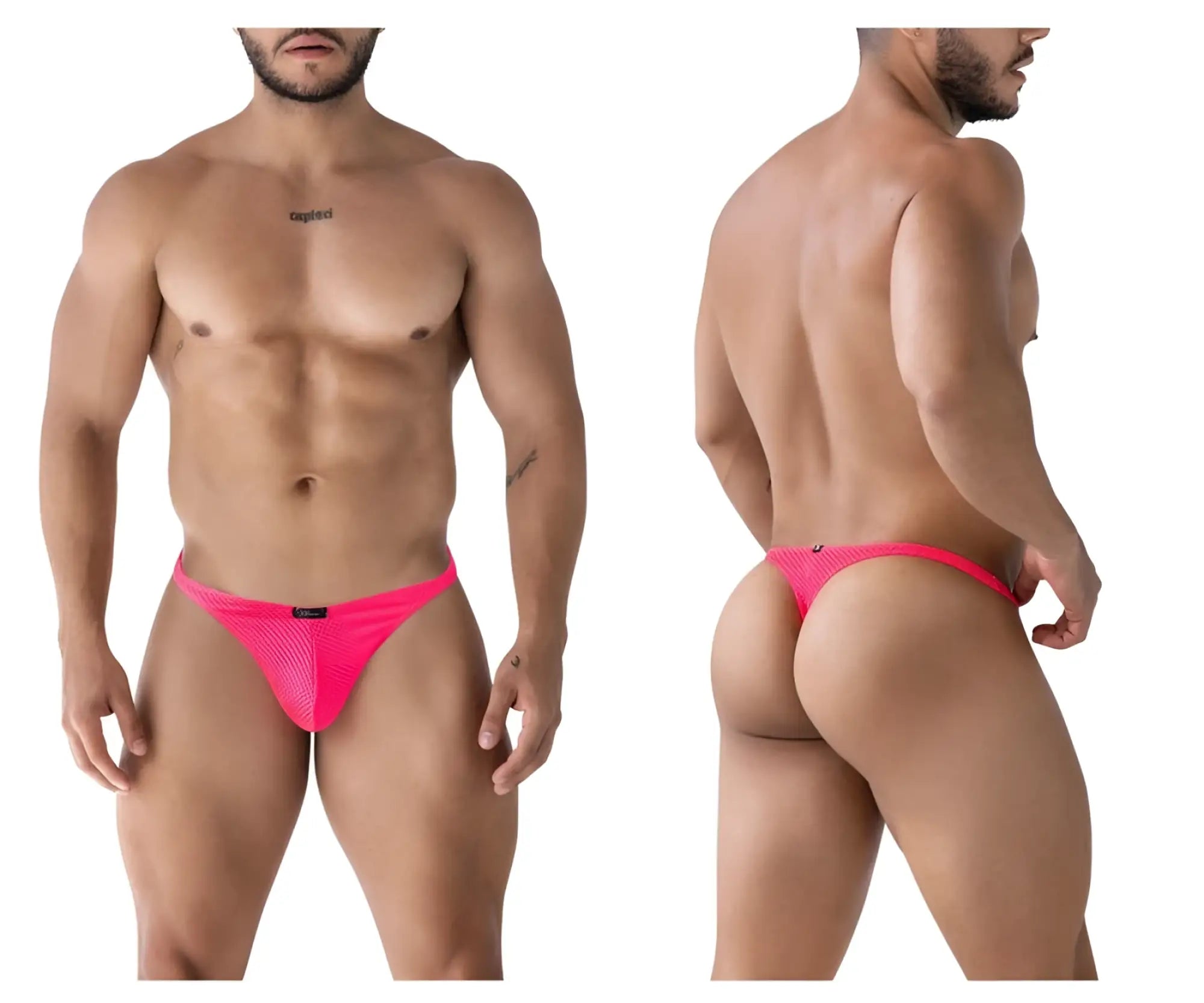 Xtremen 91226 microfiber thongs in fuchsia color with bright pink mesh briefs and a sleek form-fitting design