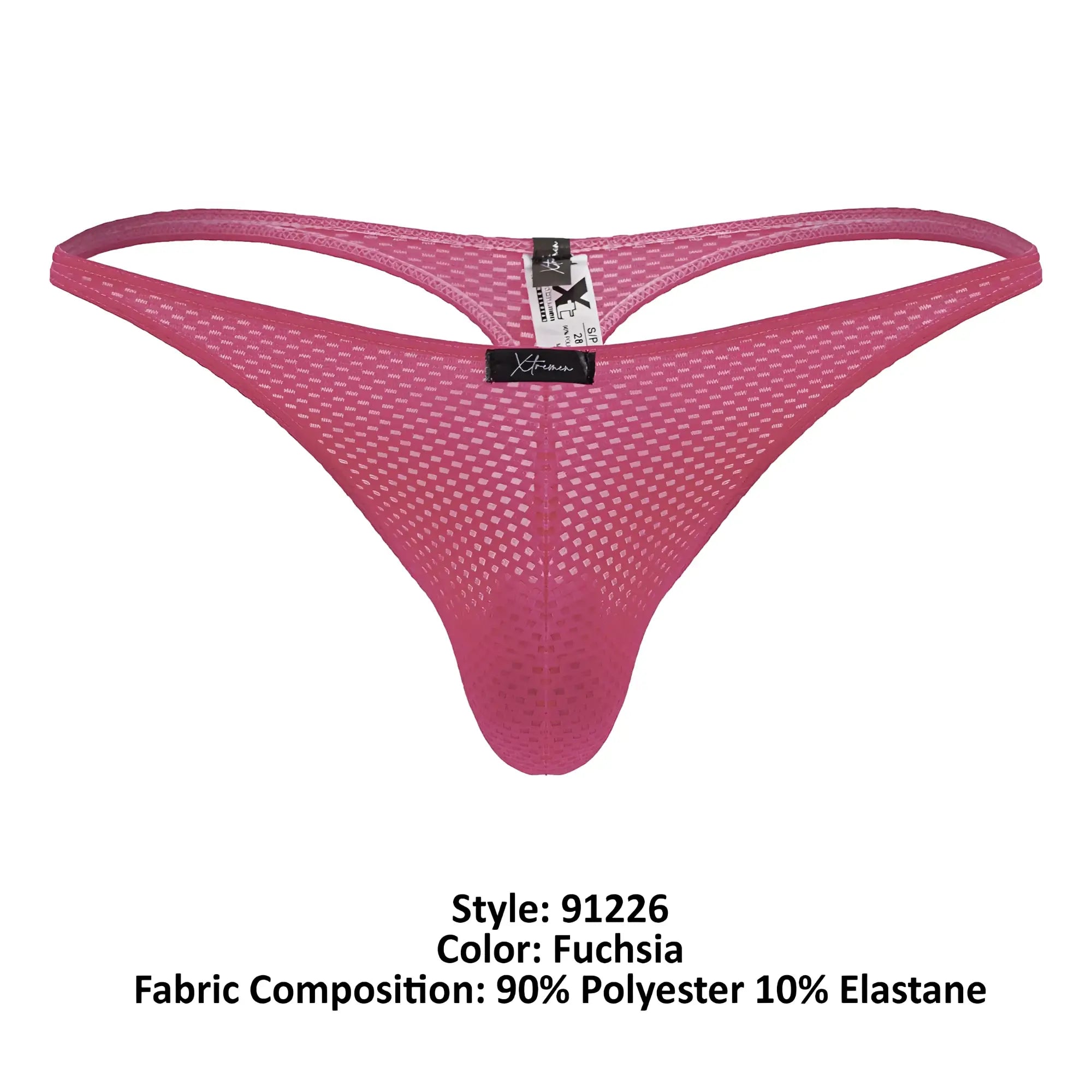 Fuchsia xtremen 91226 microfiber thong showing the back with mesh material, supportive fit, and branded tag