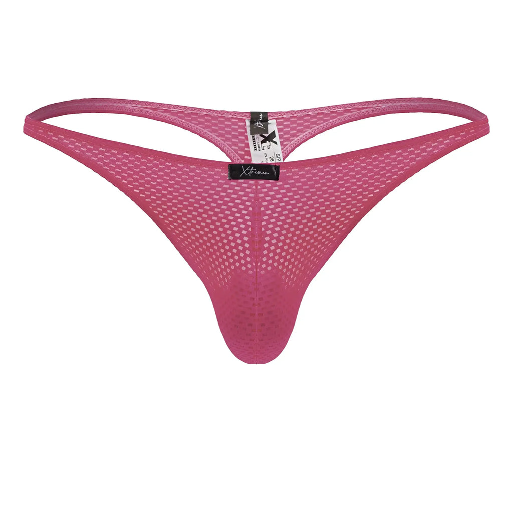 A vibrant fuchsia Xtremen 91226 microfiber thong with a supportive contoured back and branded tag visible