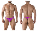 Vibrant purple xtremen 91226 microfiber thong with sleek form-fitting design shown from the back side