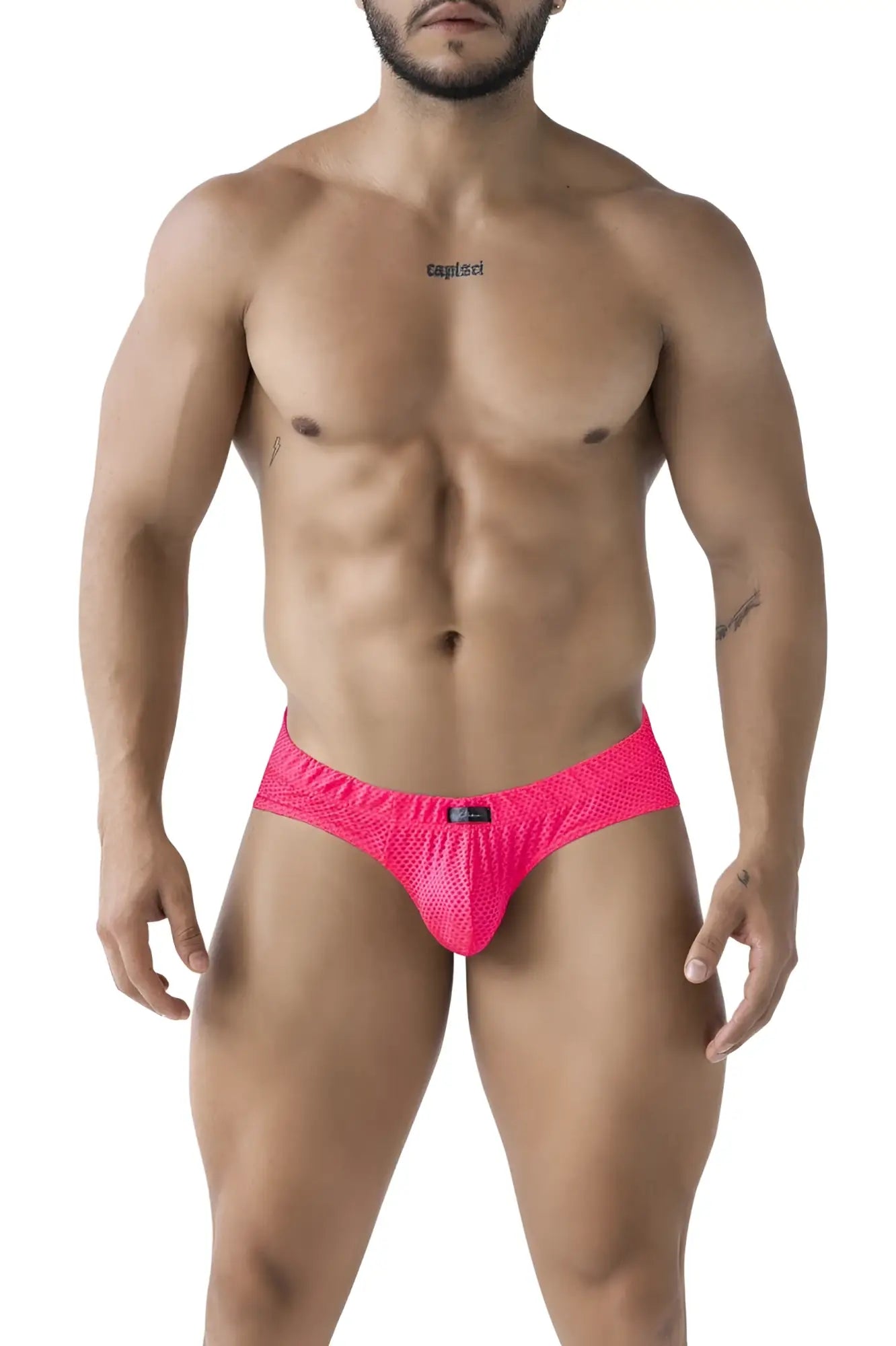 Xtremen 91227 microfiber briefs in fuchsia feature bright pink mesh with a snug, form-fitting design