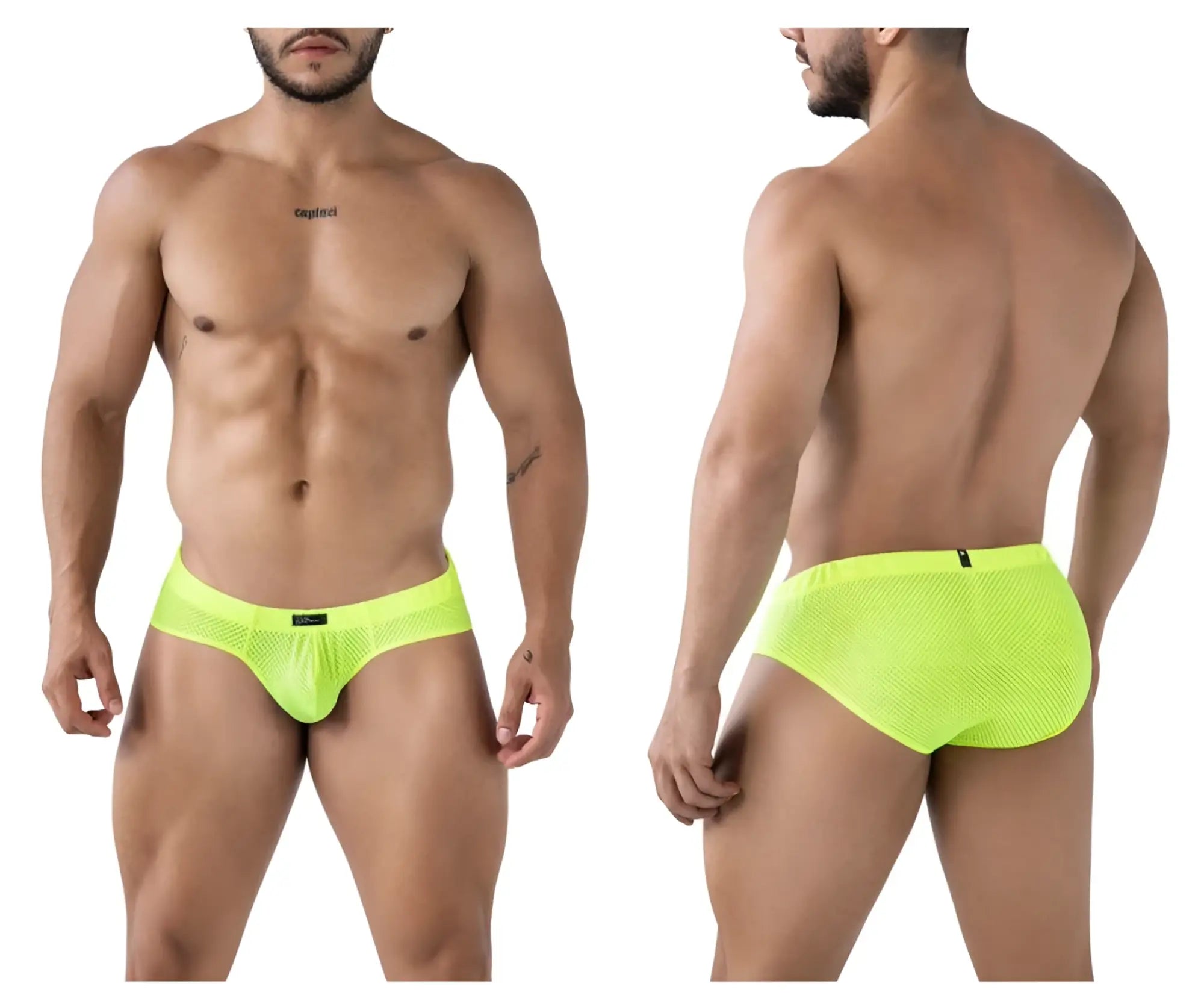 Xtremen 91227 microfiber briefs in neon green with a bright neon green mesh and sleek form-fitting design