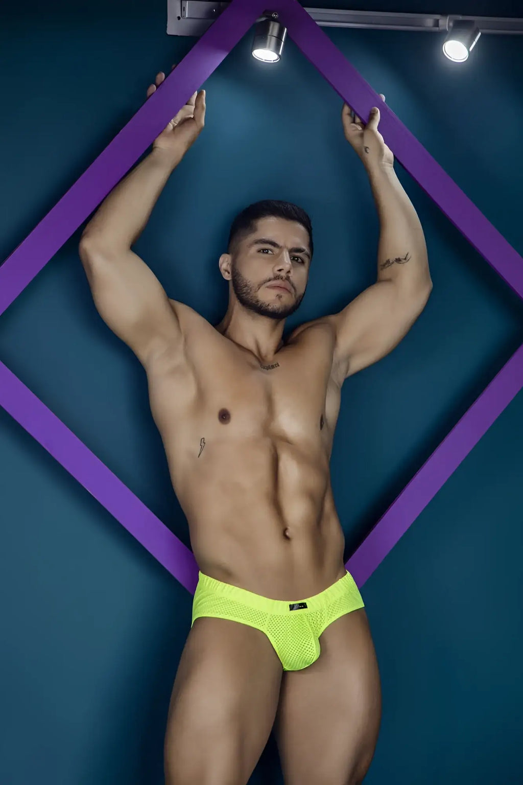 Neon green xtremen 91227 microfiber briefs featuring breathable mesh fabric for comfortable everyday wear