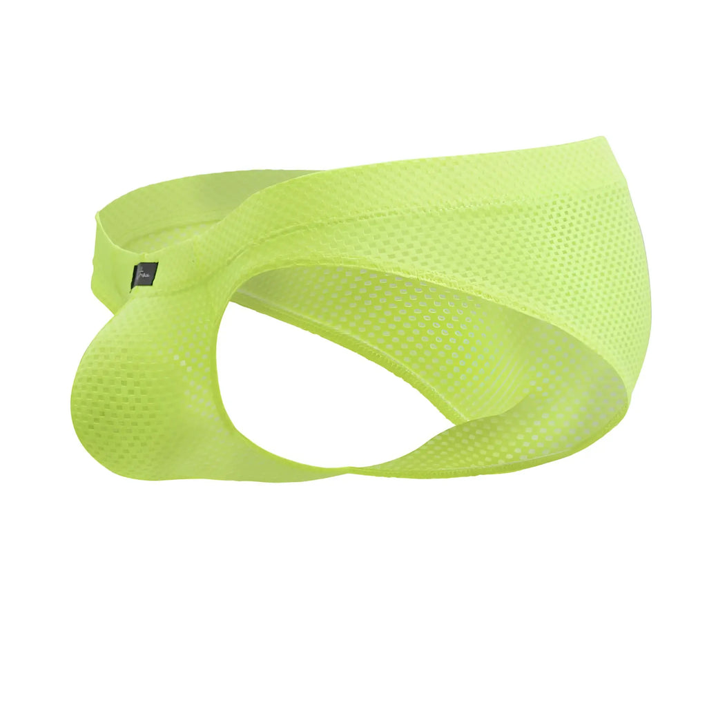 Neon green xtremen 91227 microfiber briefs with mesh contour design and elastic waistband for athletic support