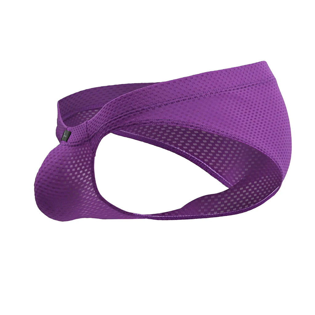 Purple xtremen 91227 microfiber briefs with breathable patterned mesh fabric and adjustable strap for athletic use