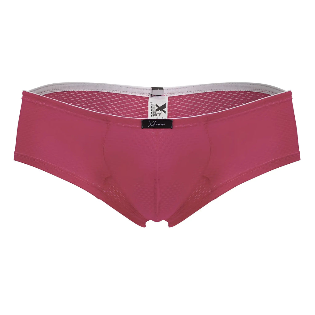 Xtremen 91228 microfiber trunks in fuchsia with pink mesh briefs, white waistband, and black brand tag