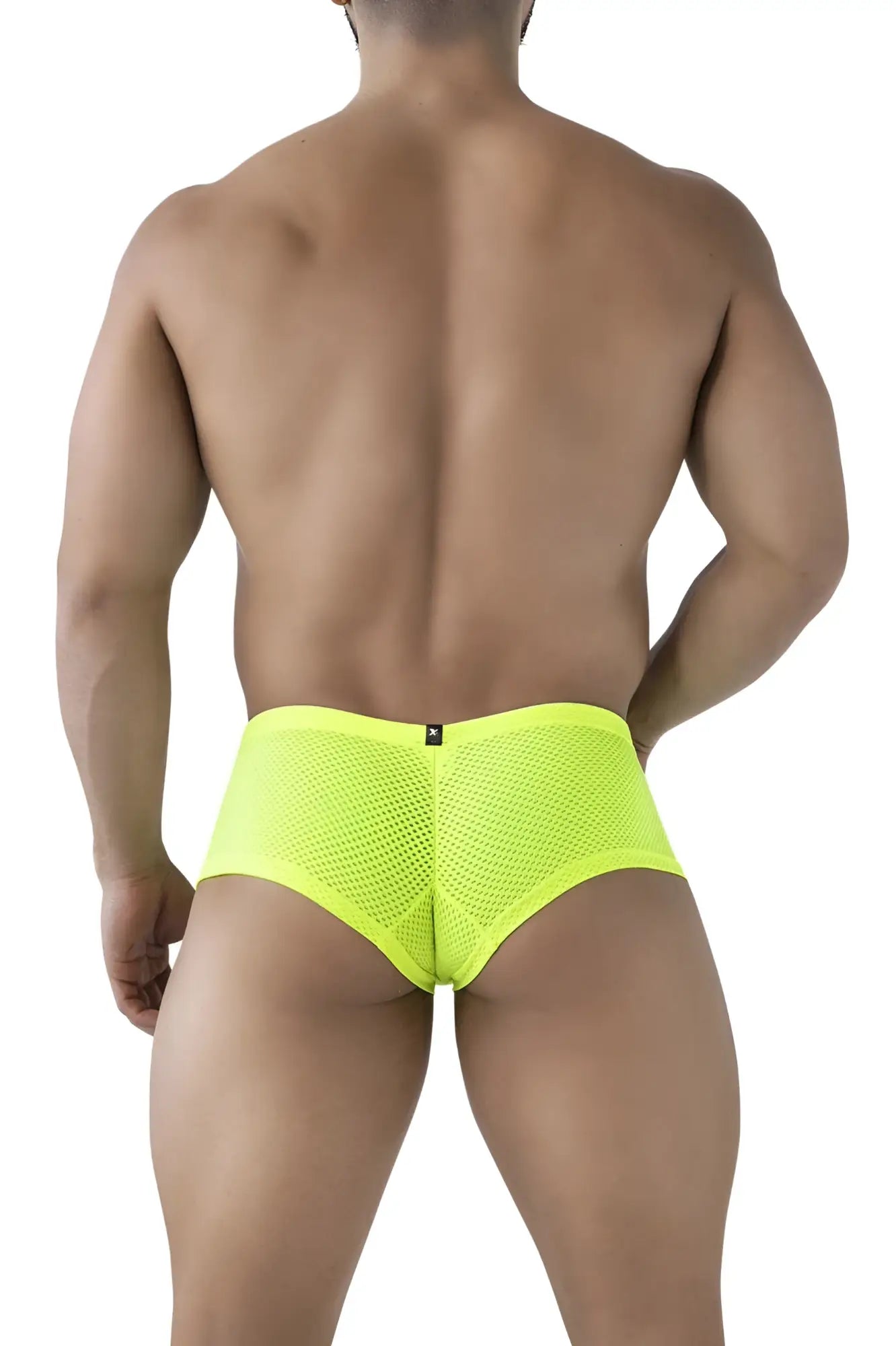 Xtremen 91228 microfiber trunks in bright neon yellow mesh briefs showcasing breathable lightweight fabric