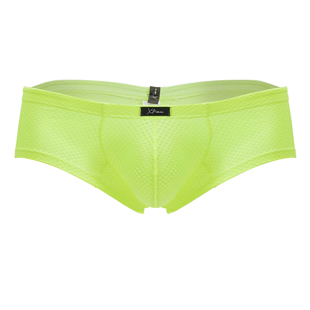 Xtremen 91228 microfiber trunks neon green lime briefs with sleek mesh design and black brand tag at waistband