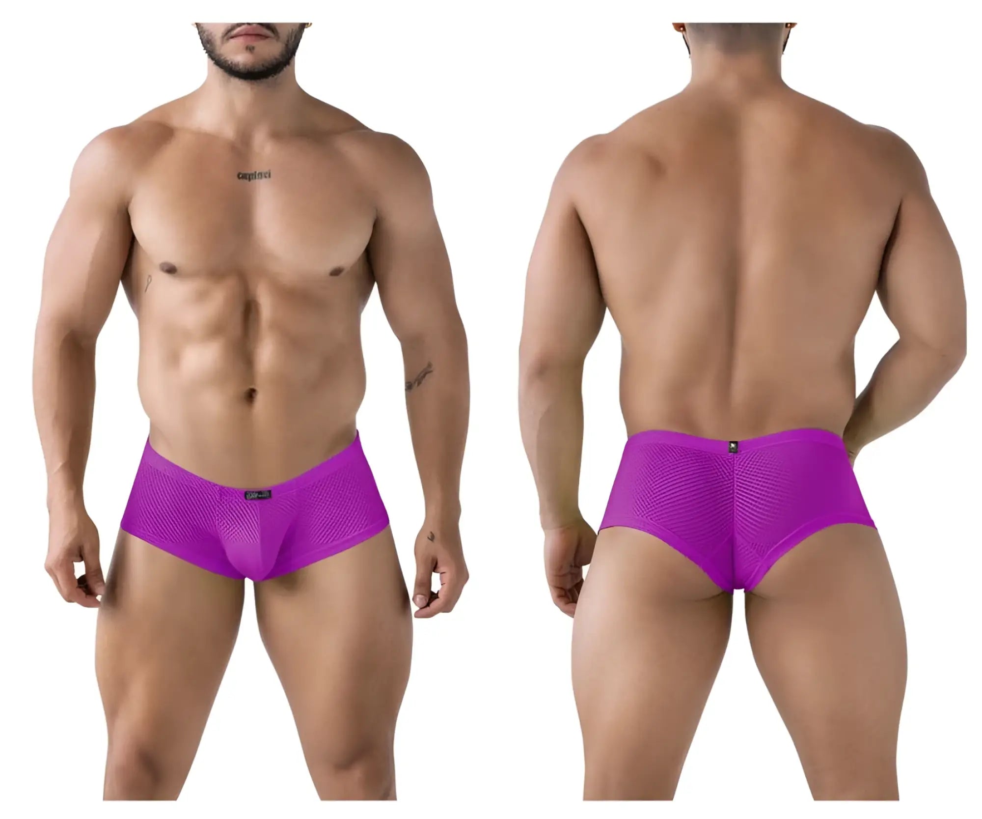 Vibrant purple xtremen 91228 microfiber trunks with sleek mesh briefs and subtle branded waistband