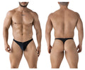 Black men’s thong Xtremen 91232 in black microfiber with sleek minimalist design and small brand logo on waistband