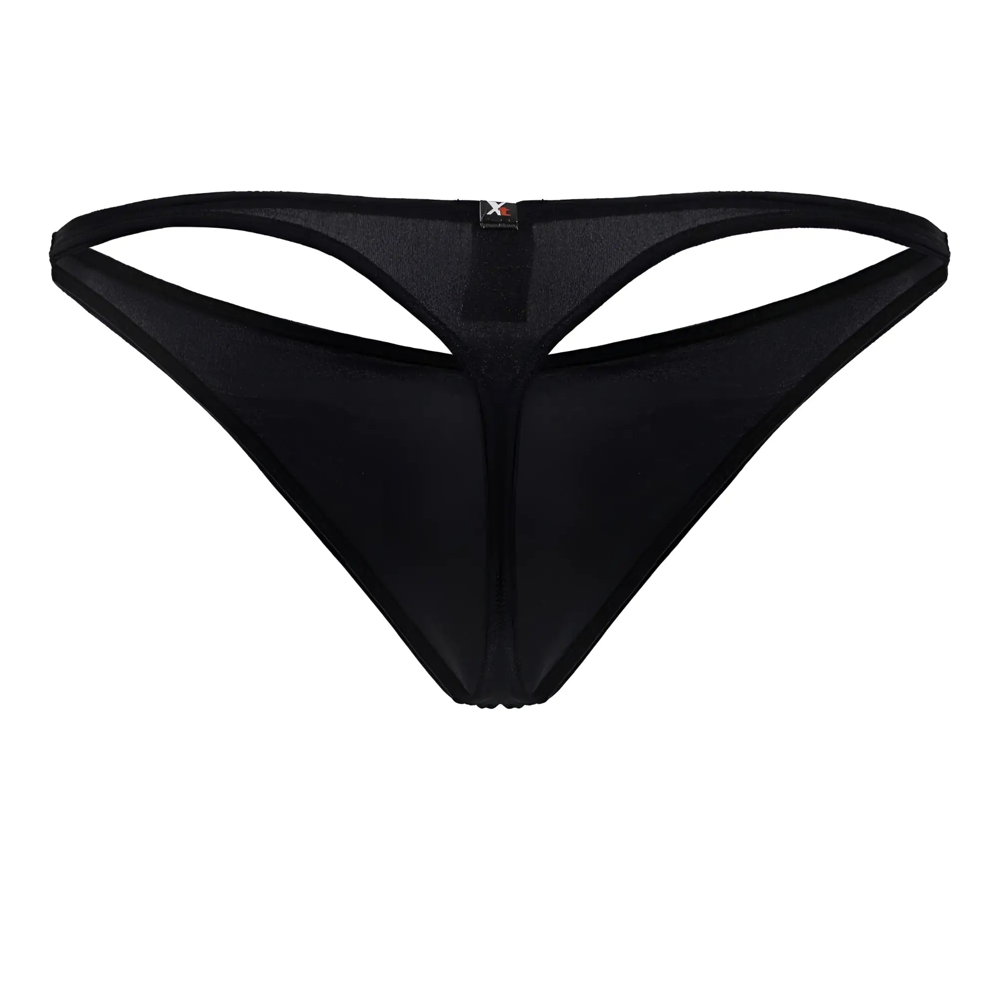 Black xtremen 91232 microfiber thong with smooth stretchy fabric and cut-out design shown from the back side