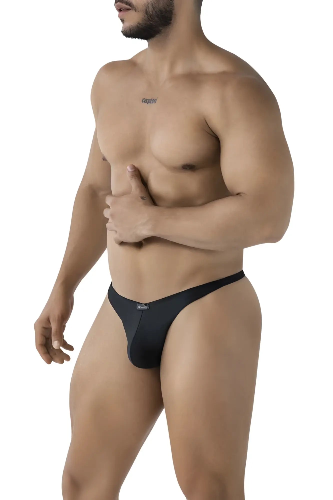 Black xtremen 91232 microfiber thong with subtle front brand logo and form-fitting design