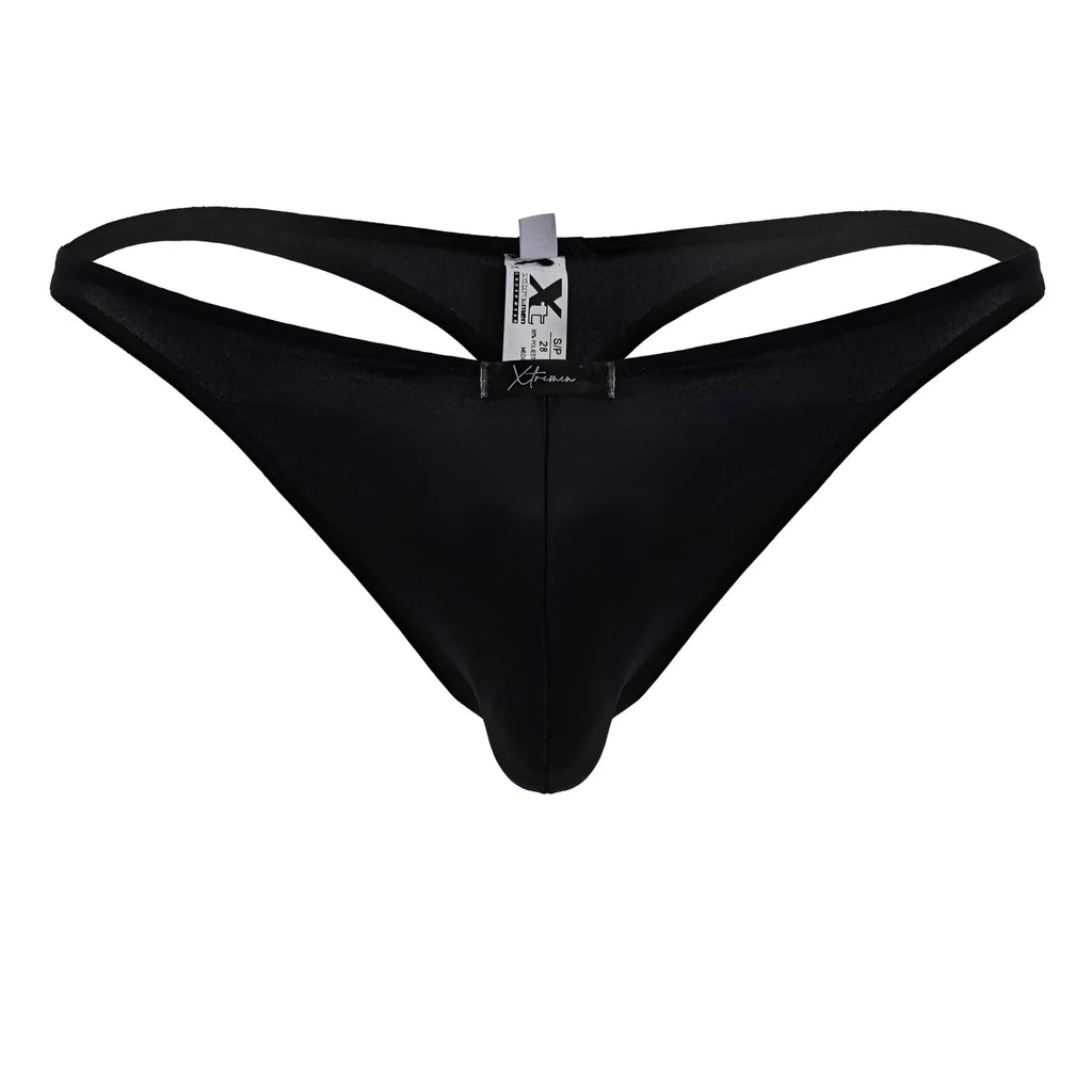 Black Xtremen 91232 microfiber thong made of smooth stretchy fabric with sleek minimalist design shown from back side
