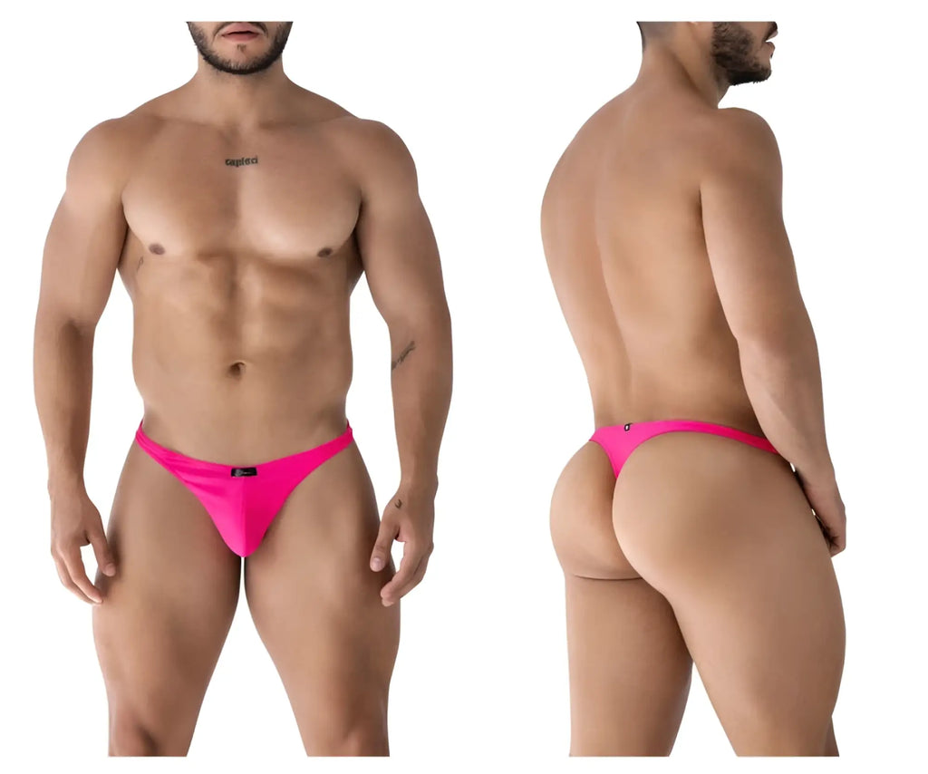 Bright pink Xtremen 91232 microfiber thong made of smooth stretch fabric with a form-fitting back design
