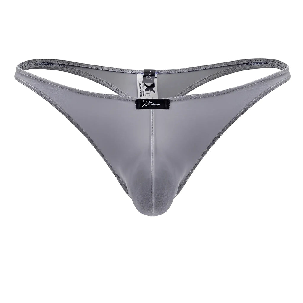 Gray satin thong from xtremen 91232 microfiber thongs with sleek smooth texture and subtle sheen