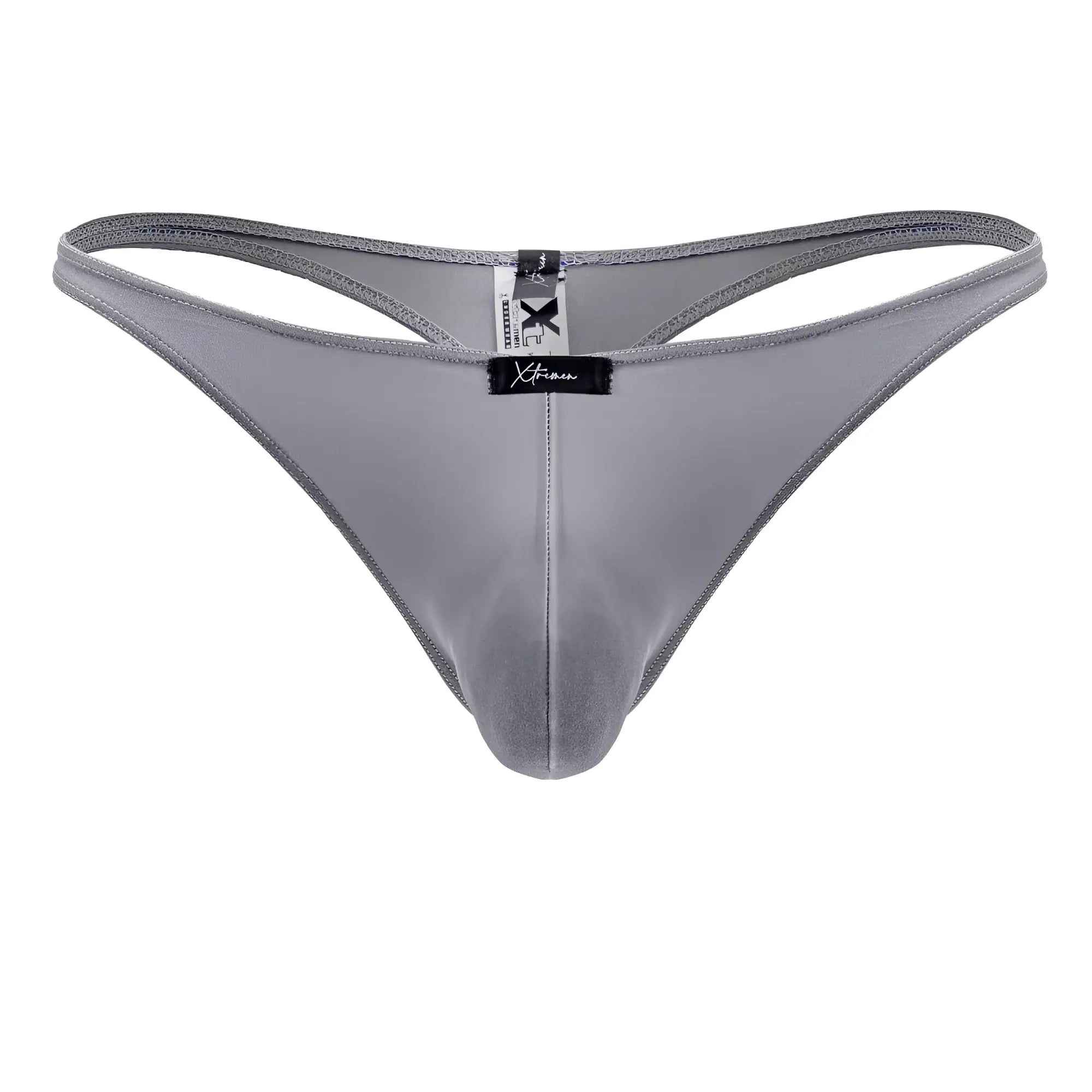 Gray satin thong from xtremen 91232 microfiber thongs with sleek smooth texture and subtle sheen