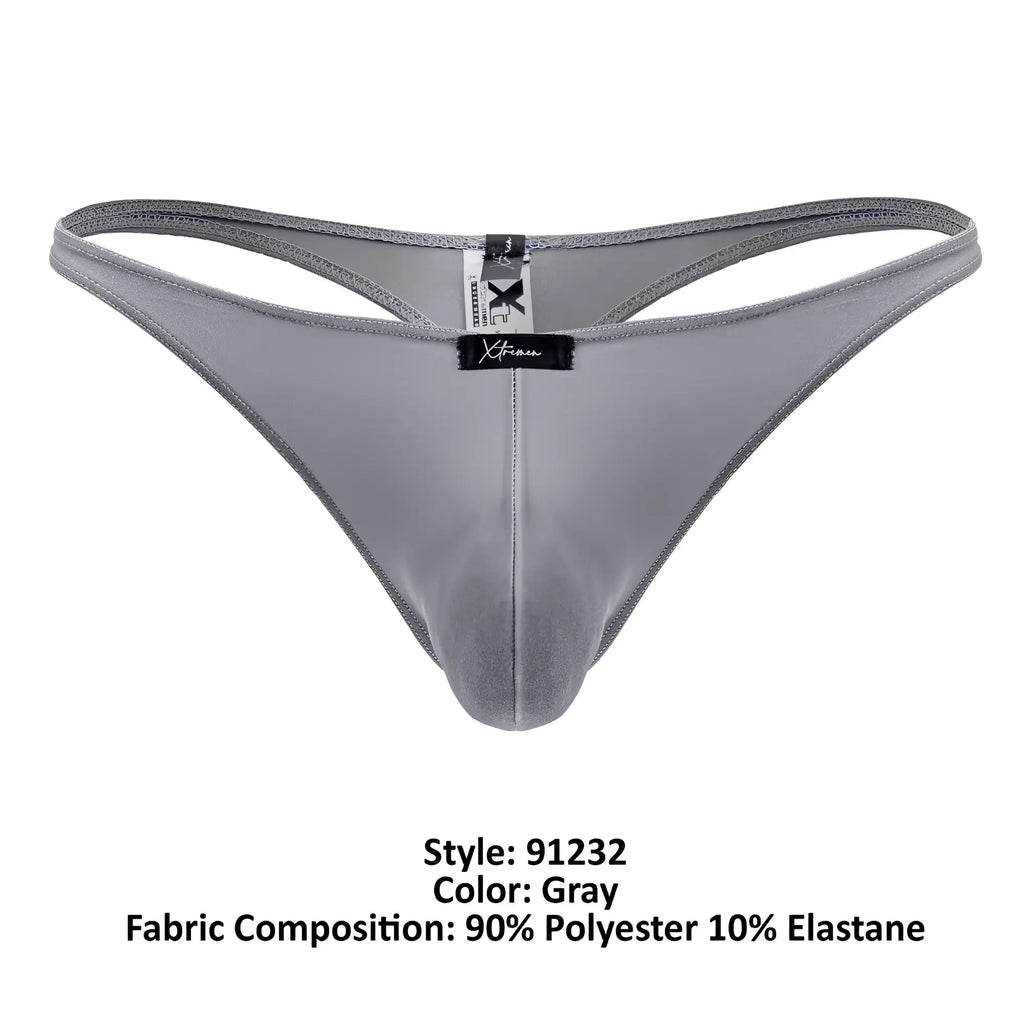 Gray xtremen 91232 microfiber thong for men made of smooth stretchy polyester and elastane blend
