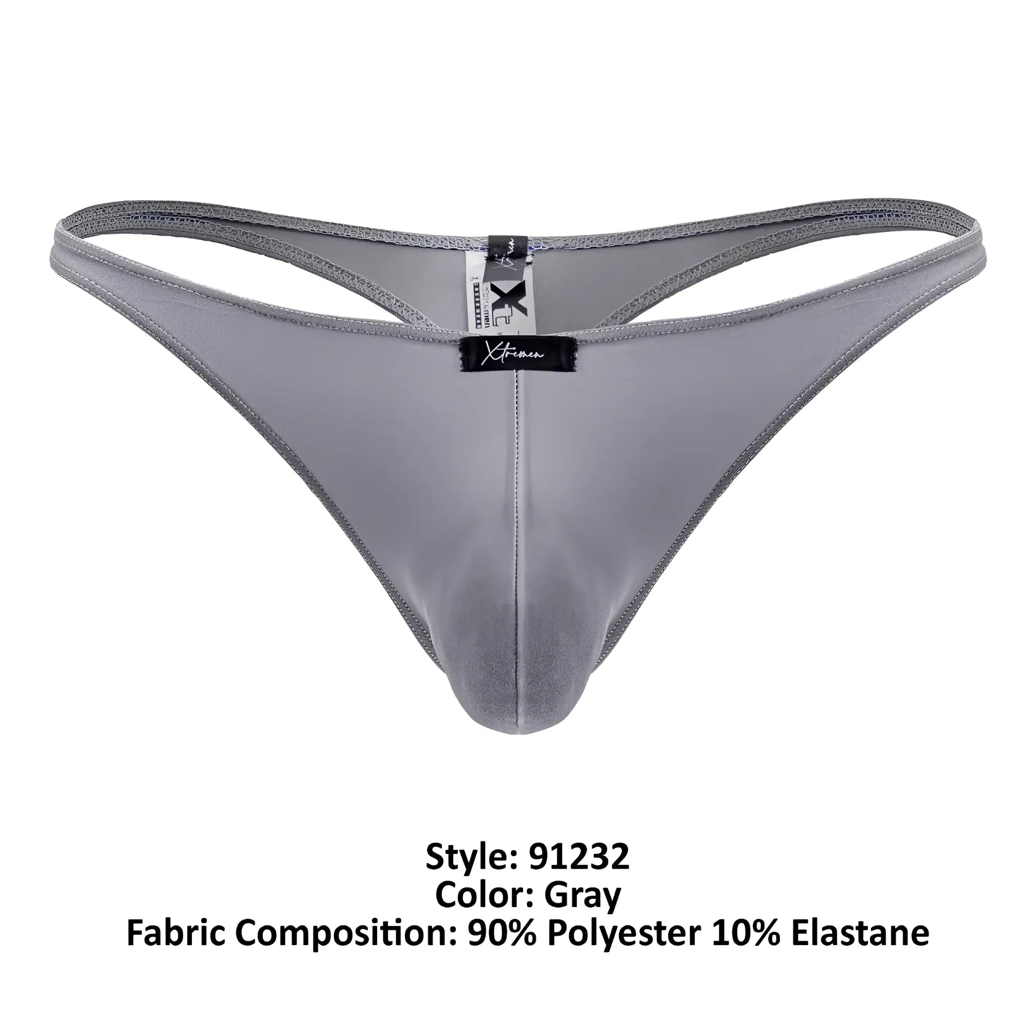 Gray xtremen 91232 microfiber thong for men made of smooth stretchy polyester and elastane blend