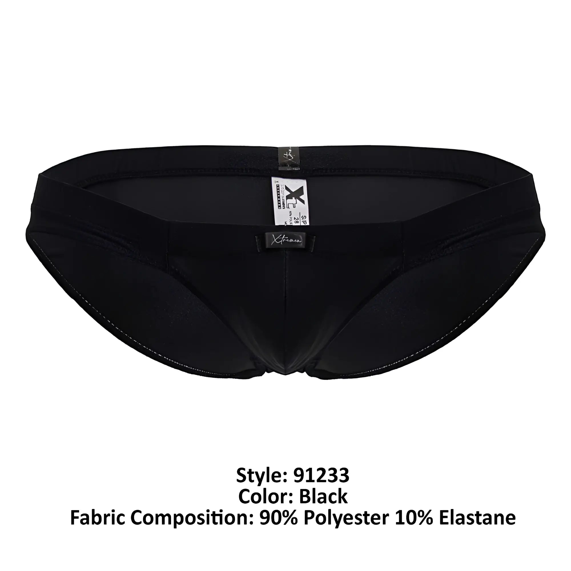 Black xtremen 91233 microfiber briefs with sleek form-fitting design made of 90 percent polyester and 10 percent elastane