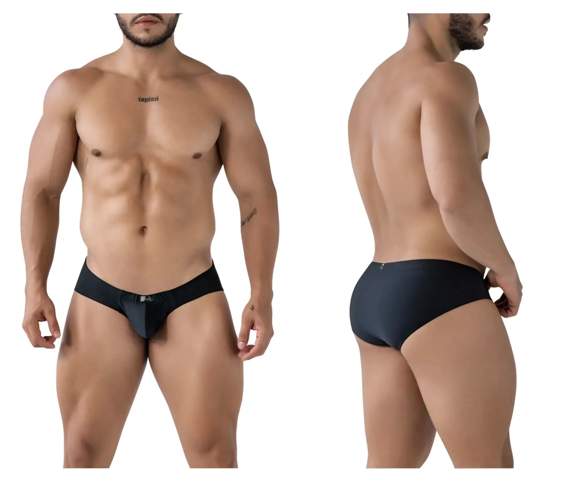 Black xtremen 91233 microfiber briefs with a sleek form-fitting design and subtle branding on the waistband