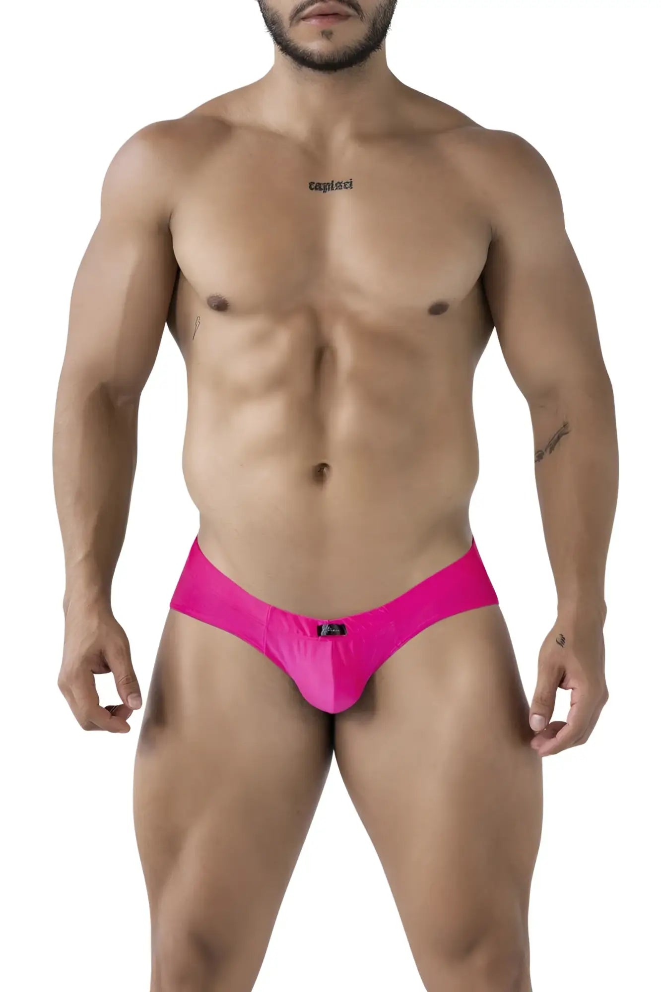 Xtremen 91233 microfiber briefs in bright fuchsia with a sleek smooth fabric and black brand tag at the waistband