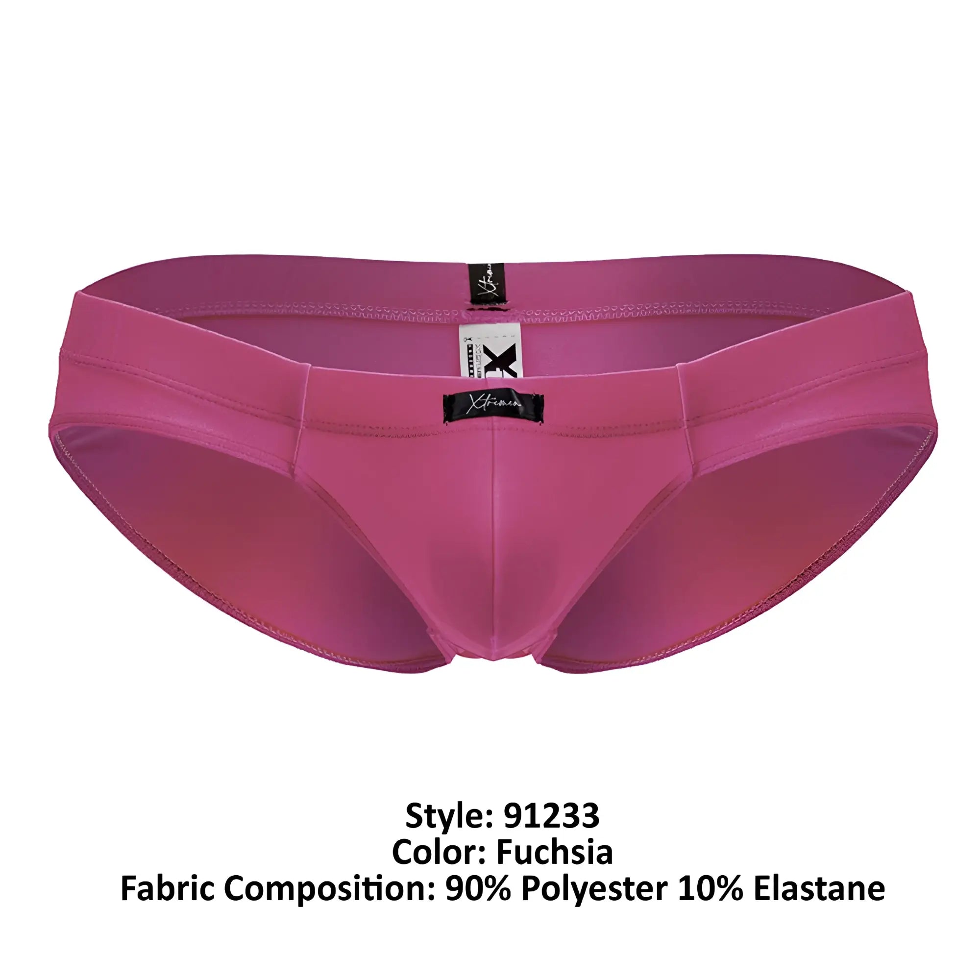 Fuchsia xtremen 91233 microfiber briefs made of 90 polyester and 10 elastane with black brand tags and sleek design