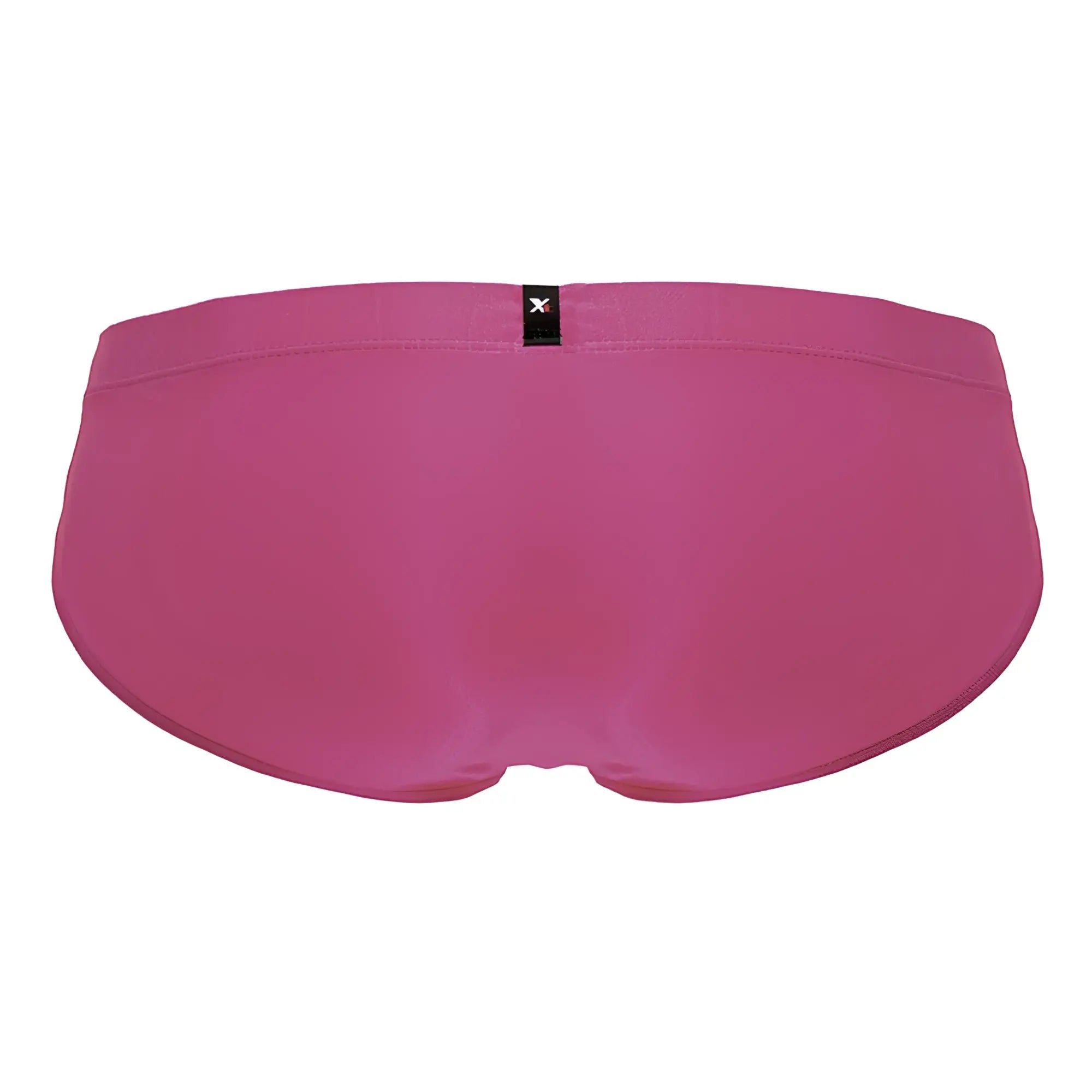 A vibrant fuchsia xtremen 91233 microfiber men’s brief with smooth stretchy fabric and black brand tag at the waistband