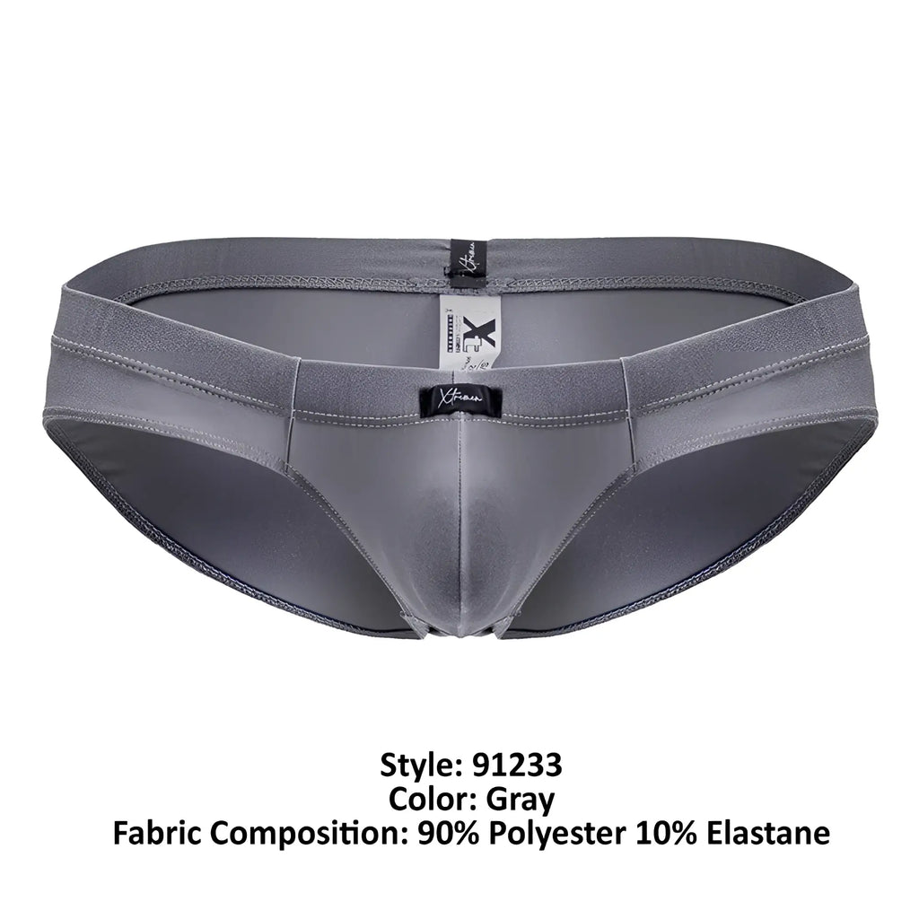 Gray xtremen 91233 microfiber briefs made of 90 polyester 10 elastane with black branded tags and sleek design