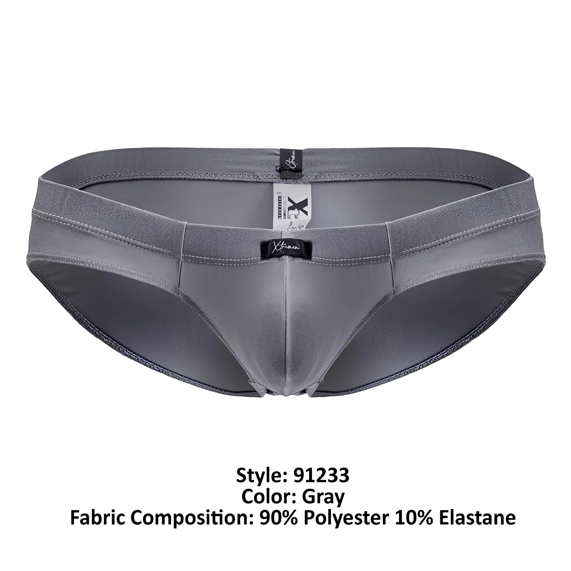Gray xtremen 91233 microfiber briefs made of 90 polyester 10 elastane with black branded tags and sleek design