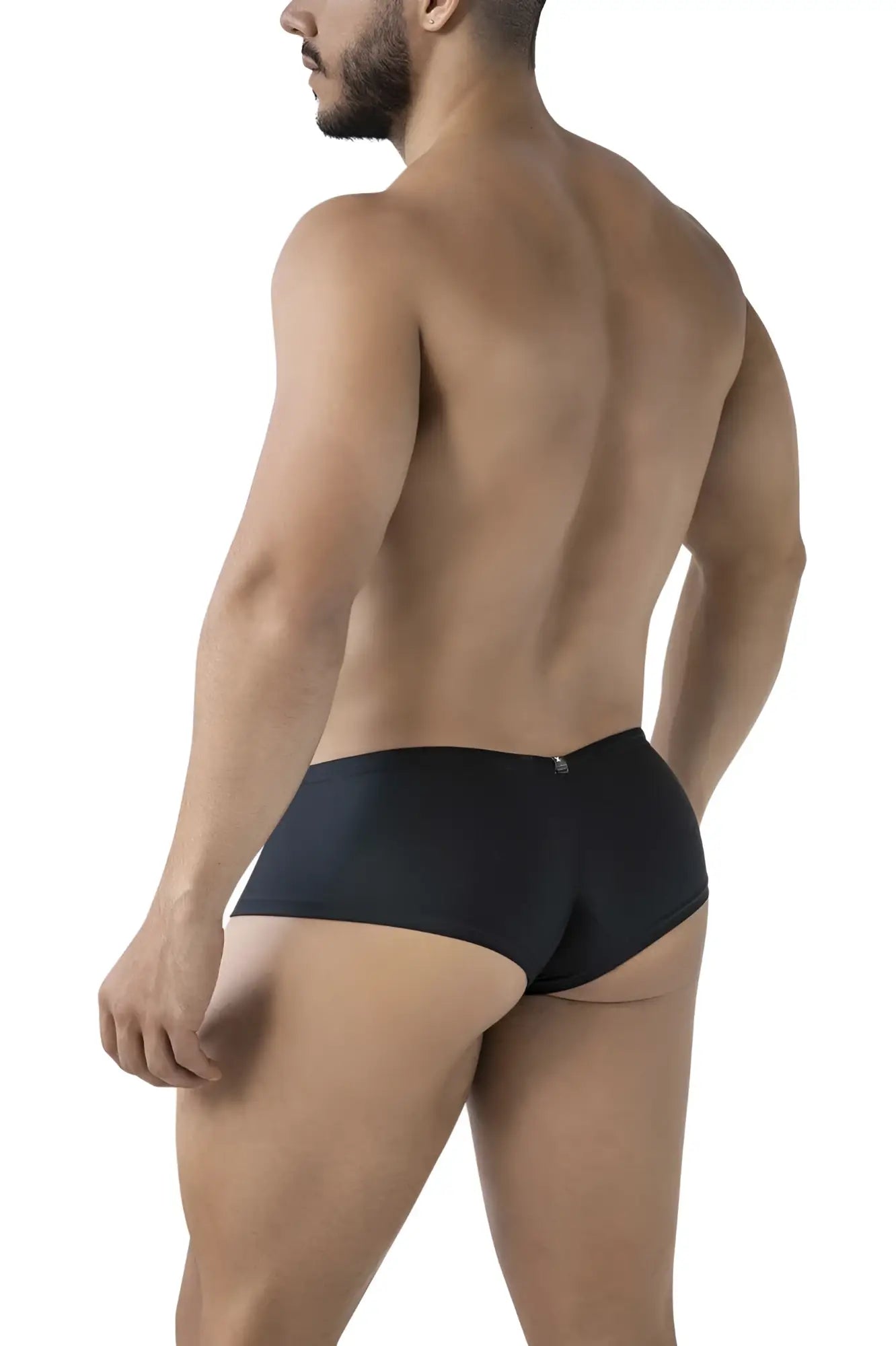 Xtremen 91234 black microfiber trunks back view with sleek form-fitting design and small metallic logo on waistband