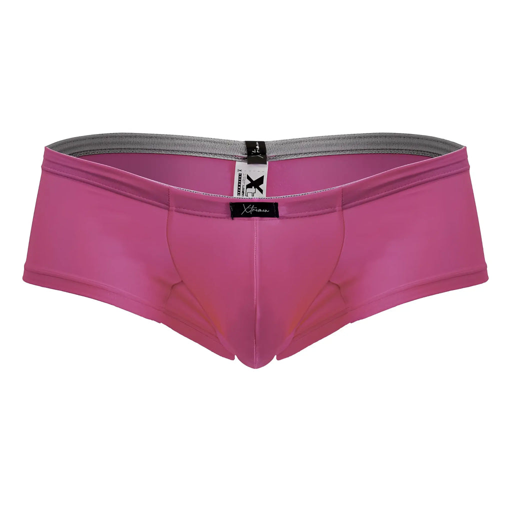Pink xtrmn microfiber trunks in fuchsia with gray waistband and smooth form fitting fabric front view