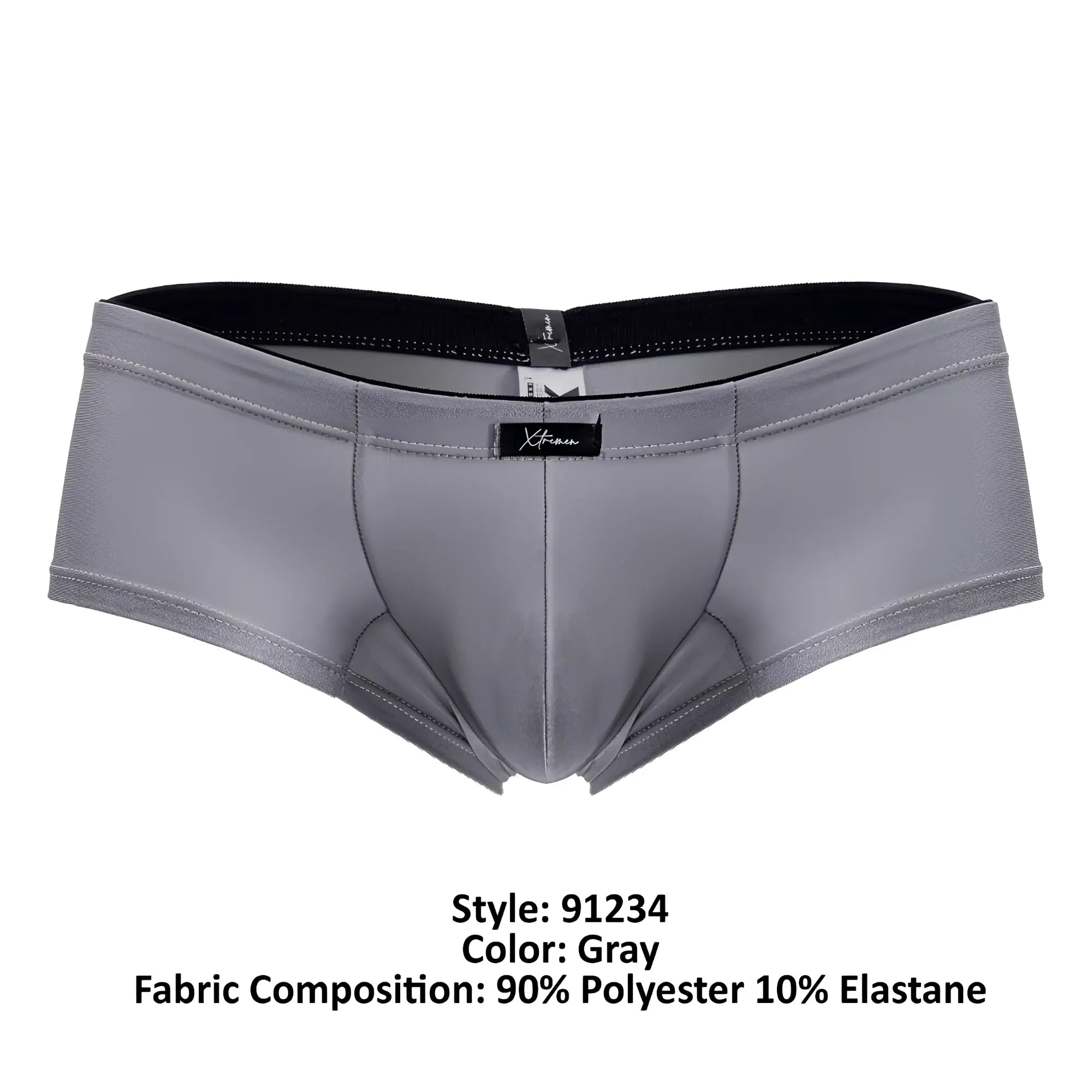 Xtremen 91234 microfiber gray men’s trunks with black elastic waistband and subtle stitching details