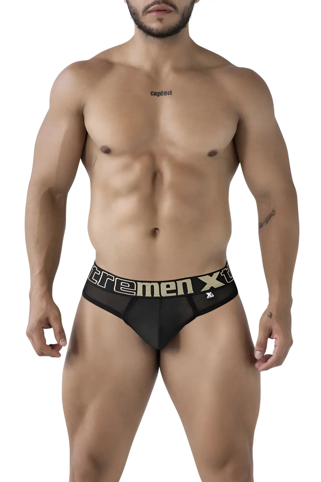 Black xtremen 91235 microfiber thongs with gold and white xtremen xt logo band