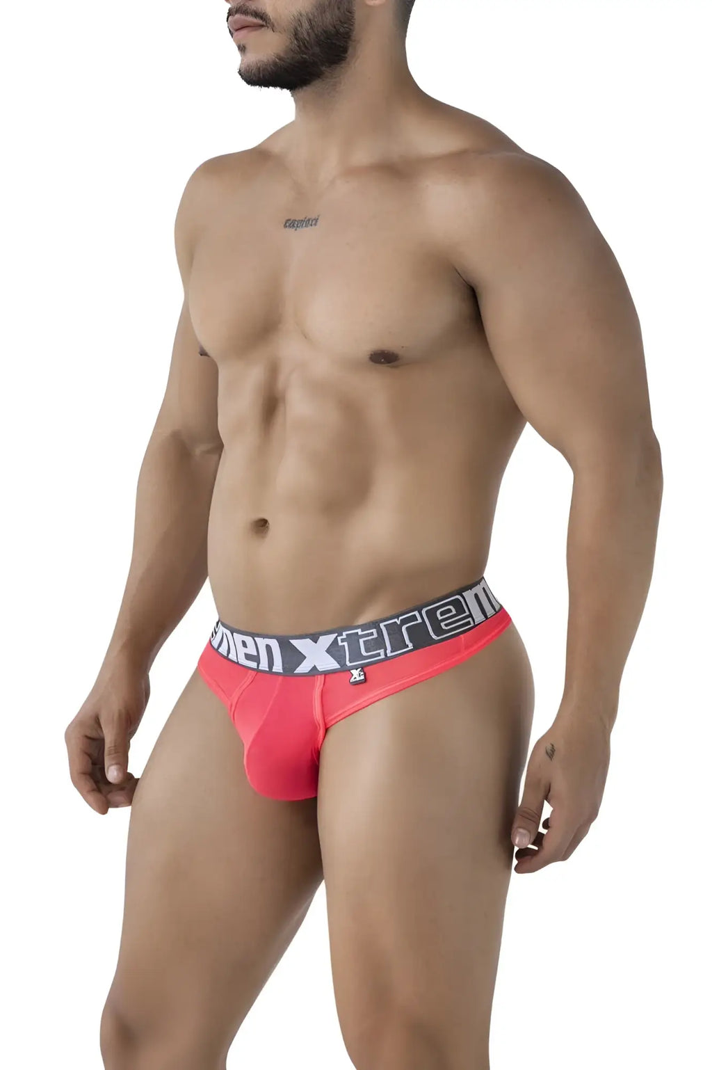 Xtremen 91235 microfiber men xtrem bright pink briefs with gray waistband and bold white logo in fuchsia color