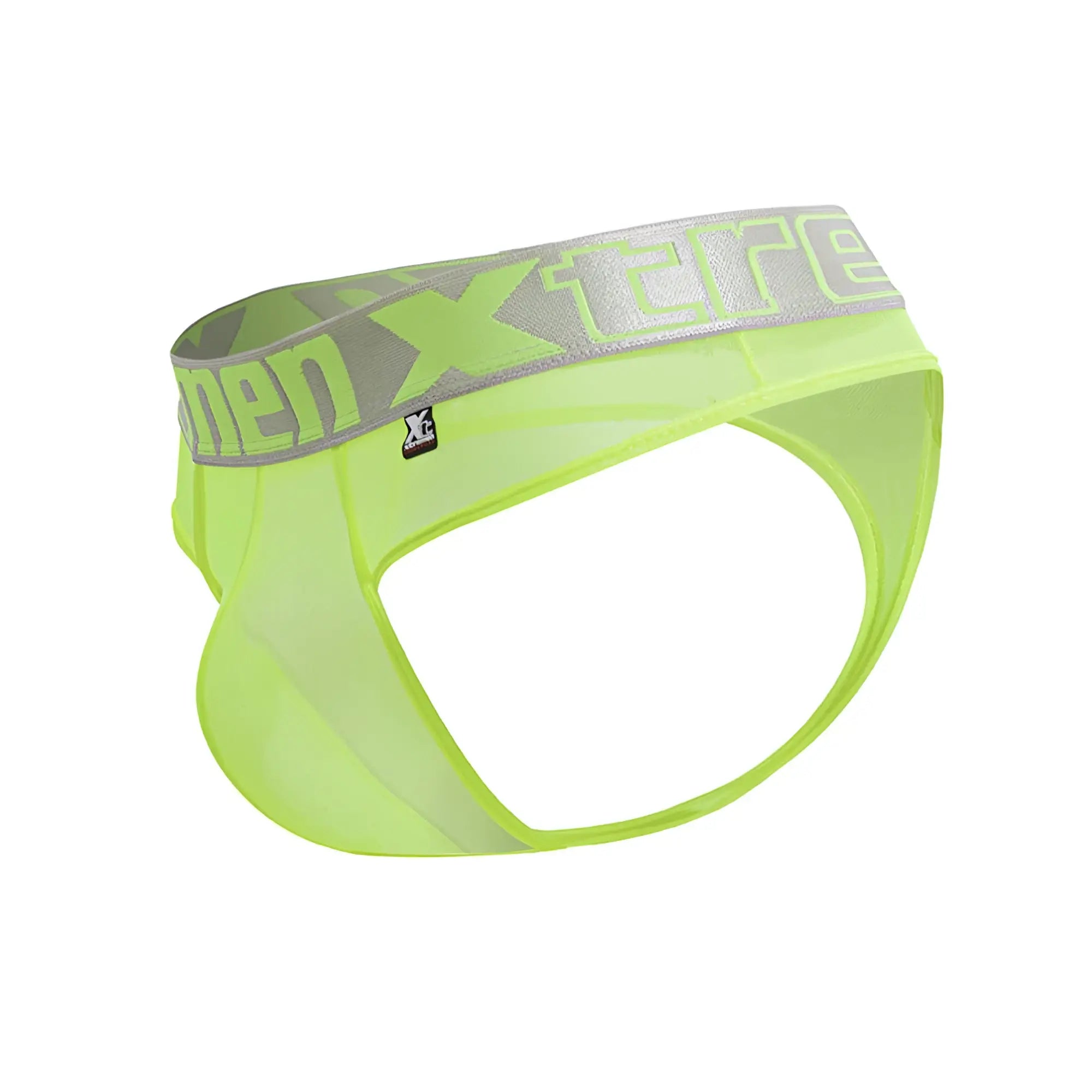 Xtremen 91235 microfiber neon green mesh briefs with gray elastic waistband and neon green xtreme logo